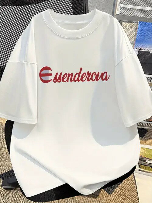 フロントに赤い文字がプリントされた、シンプルでスタイリッシュな200gの白半袖Tシャツ。素材はコットンで、着心地がよく、通気性がよく、毎日のカジュアルウェアに適しています。