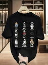 200gの黒の半袖Tシャツで、背中には9種類の漫画のキャラクターが描かれ、それぞれの下に英語の名前が付いている。個性的でアーティスティックなスタイル。コットンの生地は着心地がよく、通気性に優れている。