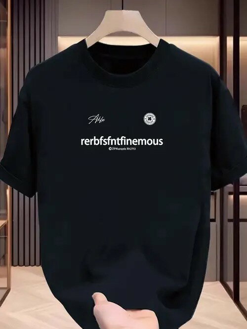 200gの黒Tシャツはシンプルで、白い文字が印刷されています。丸首はゆったりしています。2025年の夏のファッションに適しています。