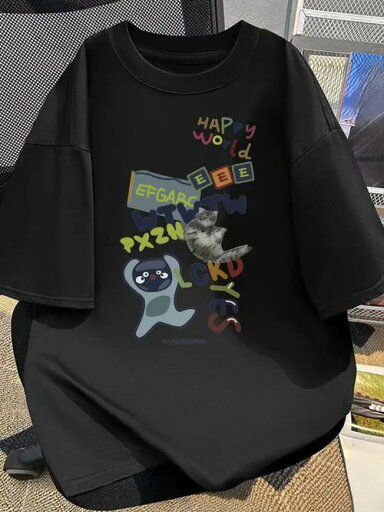 200g黒半袖Tシャツ、カラフルな文字、漫画の動物柄、生き生きとした面白いスタイル。ピュア・コットンを使用しているため、着心地がよく、通気性に優れ、毛玉ができにくく、型くずれしにくい。 200g黒半袖Tシャツ、カラフルな文字、漫画の動物柄、生き生きとした面白いスタイル。ピュア・コットンを使用しているため、着心地がよく、通気性に優れ、毛玉ができにくく、型くずれしにくい。