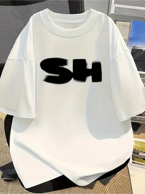 200g文字「SH」、シンプルモノグラムプリントで、トレンドストリート風です。シンプルファッションです。気楽風日系生活態度文字風です。と元気な雰囲気を演出してくれます。