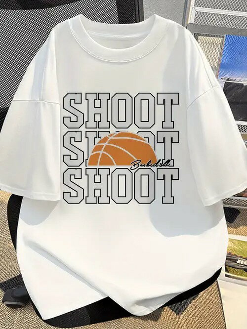 200gのホワイトTシャツにはモノグラムとバスケットボールのグラフィックがプリントされ、スポーティな印象を与える。ヘビーウェイトのコットン素材は、厚手で通気性があり、汗を吸収し、浸透しにくい。