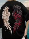 200gの黒いTシャツ。背中には一対の翼がプリントされ、片方の翼には白いバラ、もう片方には赤いバラがあしらわれている!