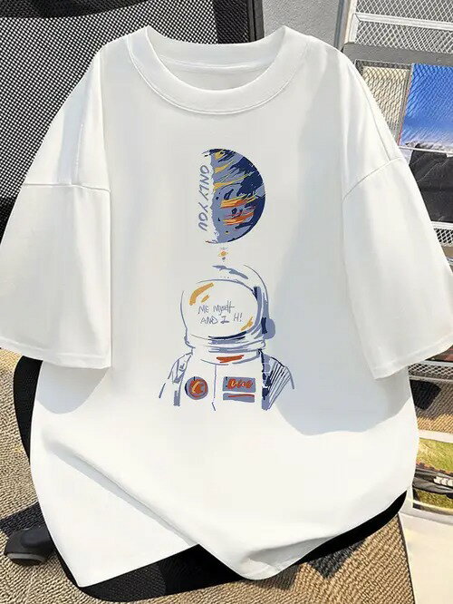 200gの白いTシャツのデザインは、SFと探検の要素に満ちている、宇宙飛行士は、宇宙への人類の好奇心と探検の精神を象徴し、この種のパターンは、一般的にファッションの追求、着用する群衆のSF文化への愛に適した、流行の服に使用されています
