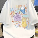 200gメンズ&レディース キャラクターモンスタープリント コットン半袖Tシャツ、カジュアルクルーネックティー、ややストレッチニット生地、レギュラーフィット夏用トップス、遊び心のあるグラフィックデザイン、ユニセックス快適カジュアルウェア
