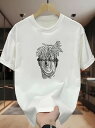 200gのホワイトTシャツは、フロントにユニークなライン・アウトライン・パターンが施され、シンプルかつ個性的なスタイルに仕上がっている。ピュア・コットンを使用し、快適で通気性に優れている。(4)