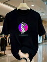 200g1個 メンズ カジュアル 半袖 Tシャツ ハートドールアート&カートゥーンプリント付き、リラックスフィット ラウンドネック、ソフトニットファブリック バレンタインデー、クリスマス、年始、中秋節&カジュアルアットワイア、かわいいシャツ、祝祭用シャツ