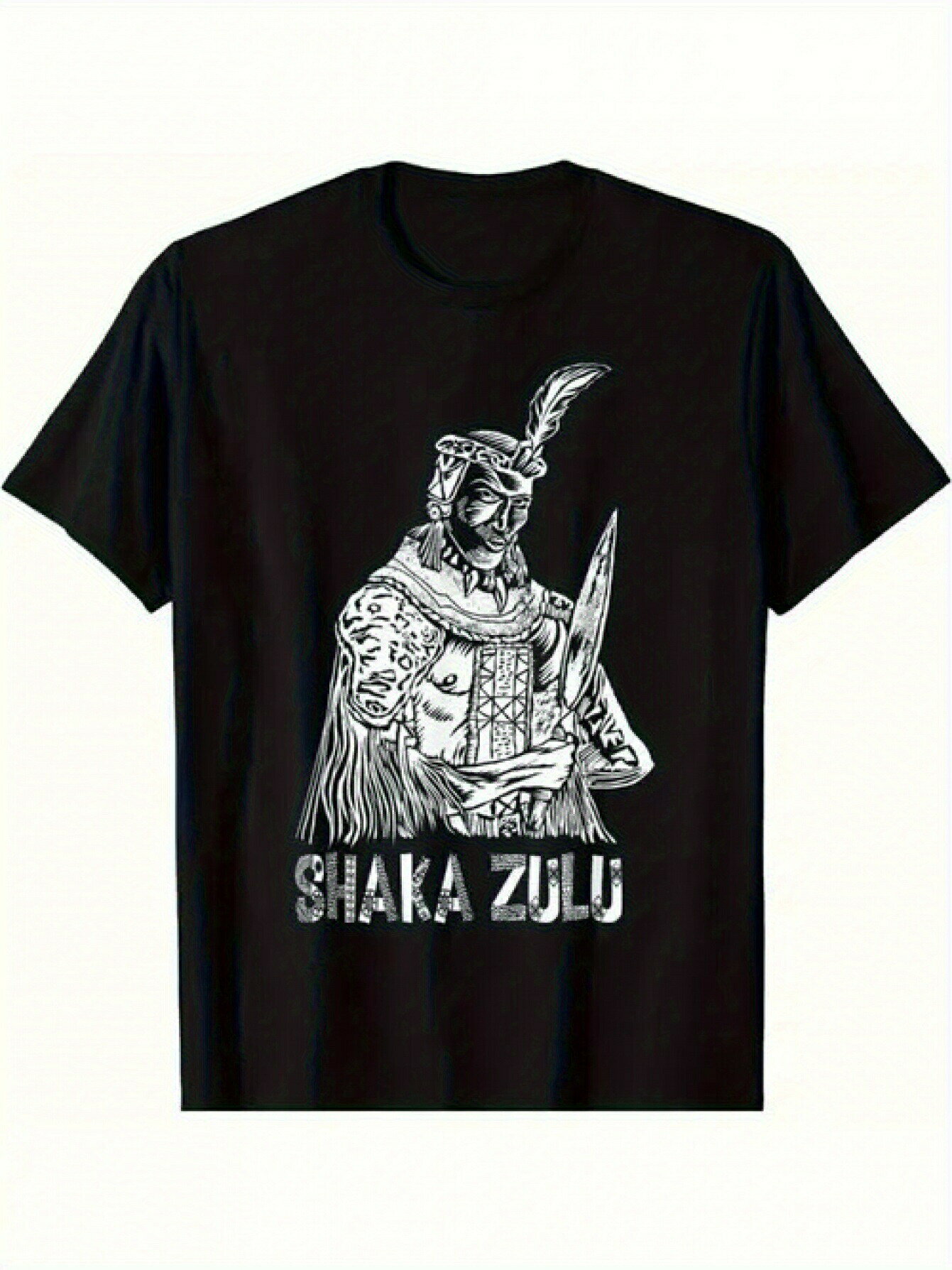 200G男性用シャカズールアフリカンキンググラフィックTシャツ - ボールドウォリアープリント、スリムフィットカジュアルTシャツ、黒色と白色のデザイン、洗濯機洗い可能、春/秋必須、文化的誇りギフト、男性&女性用、春秋衣料、ラウンドネックシャツ