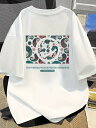 200gの白Tシャツにカラフルなカシューフラワー柄と背中の文字プリント、トレンディで個性的なスタイル。夏の新作で、コットン素材、着心地がよく通気性に優れている。ルーズフィットで、トレンディなスタイル。