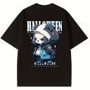 200gメンズ ハロウィン パンダ グラフィック Tシャツ - 100% コットン リラクゼッド フィット 半袖 ティー、かわいいパンダ キャラクター プリント付き、カジュアルな服装やギフトに適した ラウンドネック カジュアル シャツ、ハロウィンテーマ アパレル、通気性のある生地