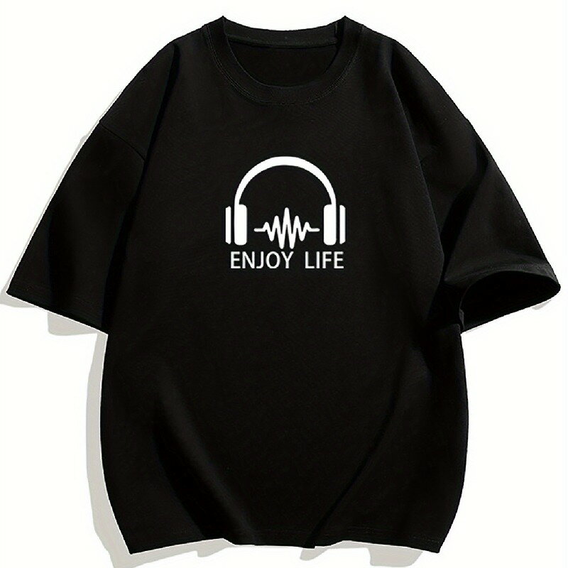 200g1枚 メンズ カジュアル コットンTシャツ ヘッドホ