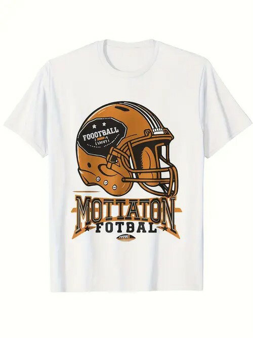 アメリカン・フットボールのヘルメットのプリントとテキストが入った200gのホワイトTシャツ。アメリカン・フットボール・ファンのためのスポーティーなテーマでスタイリングされ、スポーツへの愛を伝える。