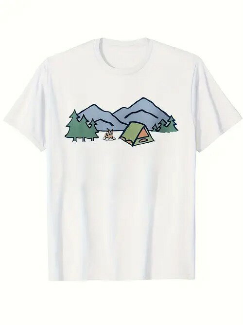 200gの白地に、中央には山や松の木、テントの横には小動物が描かれたブルーとグリーンのプリントが施さ..