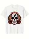 コットン200gのTシャツのフロントにヘッドホンをしたスカルがプリントされています。 スカルは眼窩と鼻腔に赤のアクセント、ヘッドフォンと周囲のアクセントにはオレンジと黒の炎模様が施され、全体的に音楽的で反抗的な要素を持つクールなスタイルに仕上がっている。