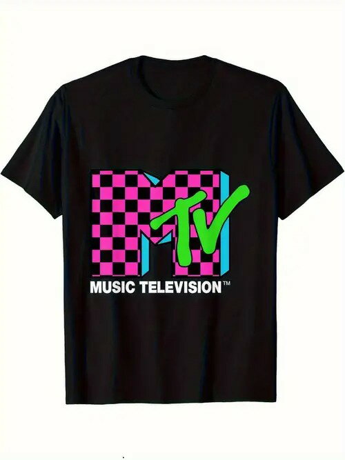 コットン200gのこのTシャツは、フロントにピンクと黒の市松模様でMTVのロゴを配し、その下にグリーンの..
