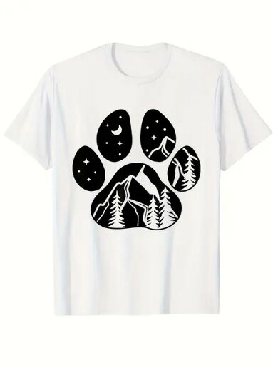 200gの白いTシャツには黒い動物の肉球がプリントされ、肉球の各パーツには星、月、山、松といった自然の要素が描かれている。馬はしばしば力強さ、自由、スピードを象徴する文化である。 200gの白いTシャツには黒い動物の肉球がプリントされ、肉球の各パーツには星、月、山、松といった自然の要素が描かれている。馬はしばしば力強さ、自由、スピードを象徴する文化である。