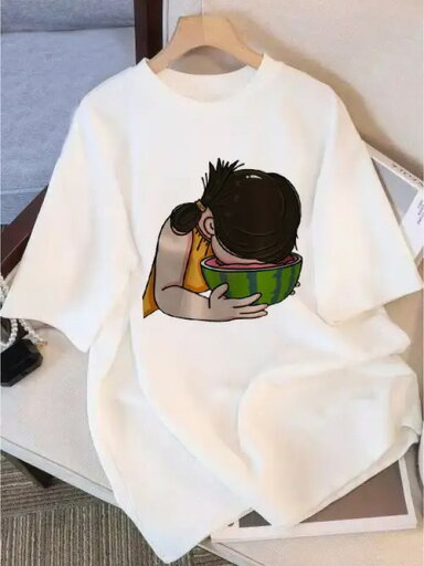 夏のメロン200gです!遊び心遊び心のイラストの印紙の白色の半袖のTシャツはこの波の夏の感じが女の子が瓜を食べることに没頭していることを知っていて、癒しの感がいっぱいな白色のTを引っ張ってさわやかでコーディネートして、ゆったりとした裁断は肉を隠し日常は街に出て 夏のメロン200gです!遊び心遊び心のイラストの印紙の白色の半袖のTシャツはこの波の夏の感じが女の子が瓜を食べることに没頭していることを知っていて、癒しの感がいっぱいな白色のTを引っ張ってさわやかでコーディネートして、ゆったりとした裁断は肉を隠し日常は街に出て