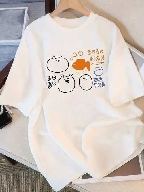200gの小魚、カップなどの要素、風格はかわいくて、趣味で、丸首の半袖スタイルに属して、日常のカジュ..