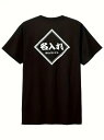 200gの黒半袖Tシャツは、背中に白い菱形の枠があり、シンプルなスタイルで、日本のショップの宣伝感がある。素材はコットンで、一般的なコットン素材は着心地がよく、通気性、吸汗性、肌に優しい。