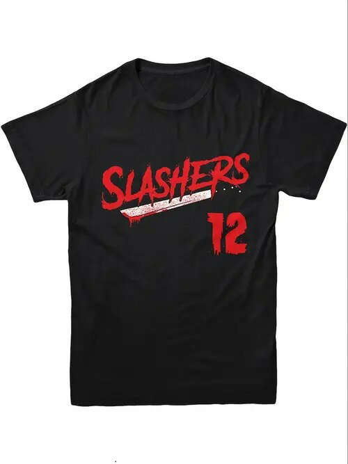 200gのブラックTシャツには、スリラー映画でナイフを振り回す切り裂き魔を指すことが多い、ホラー映画..