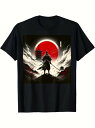 200gの黒い半袖Tシャツは侍のイメージでプリントされ、背景は赤い太陽、古代の建物、雲と桜の要素で、豊かな和のスタイルに満ちており、日本の侍文化に関連している可能性があります。素材はコットンで、着心地がよく、通気性に優れ。
