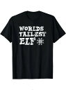 世界一背の高いエルフ」と雪の結晶のモチーフがプリントされた200gのコットンTシャツ。