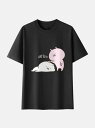 200gのコットンTシャツには、キュートなスタイルで2匹の漫画の生き物が触れ合っている様子がプリントされている。|詳細画像