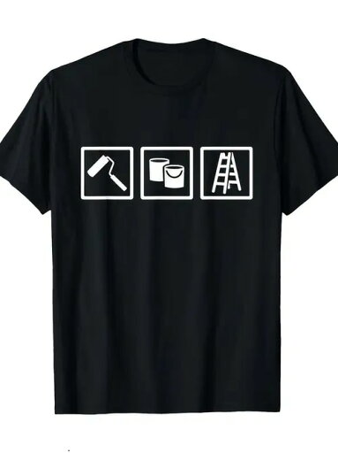 200gのコットンTシャツの前面には、左から右へ、ペンキ塗りやリフォームを象徴するペンキローラー、塗料を象徴する2つのペンキバケツ、そしてリフォームや高所作業でよく使われるハシゴが描かれている。全体的にシンプルで明快なデザイン。 200gのコットンTシャツの前面には、左から右へ、ペンキ塗りやリフォームを象徴するペンキローラー、塗料を象徴する2つのペンキバケツ、そしてリフォームや高所作業でよく使われるハシゴが描かれている。全体的にシンプルで明快なデザイン。