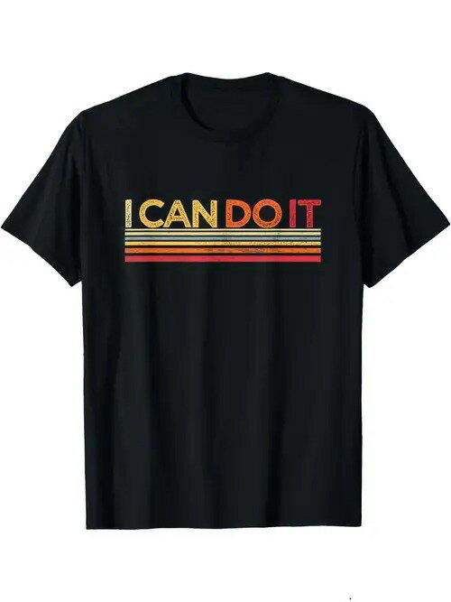 200gのコットン製テキスト(I Can Do It )とヴィンテージ風のグラデーション・ストライプ。