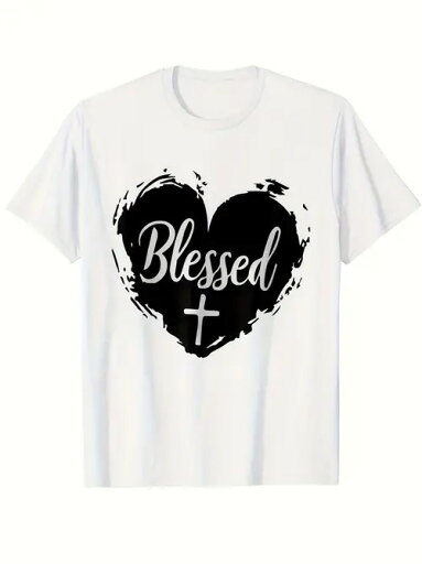 200gBLESSEDハートマークTシャツです 軽い宗教的美学です ✝️十字架の黄金比:ハート形の底辺=十字架の高さ1.618倍です。 ✒️手で書く肌理:模擬教会の登記簿インク染みます