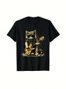200gのコットン製Tシャツは、サングラスをかけた猫がアンプなどの機材の横でギターを弾いているロックなブラックTシャツ。音楽好き、猫好きにはたまらない。音楽イベントや日常のレジャーで着て、あなたの音楽センスをアピールしよう。