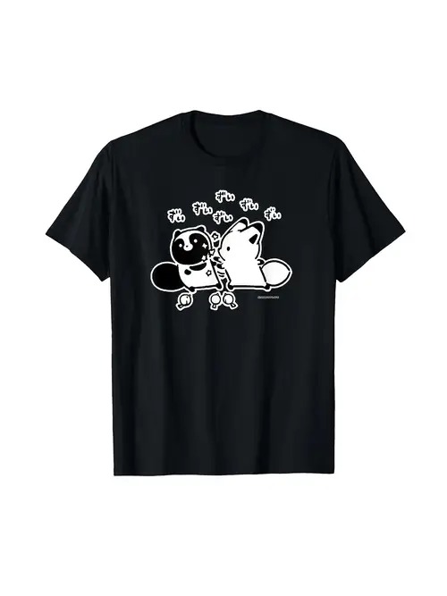 200g純綿のTシャツの2匹の柔らかい萌え小働物は貼って営業します白黒の簡単な絵は自分で持ってきて癒し感を持って、「わはわは」は専属の小さい暗黙の瞭解~日常は秒を着て愛嬌の達人になって、柔らかい萌え党は目を閉じて入ります!