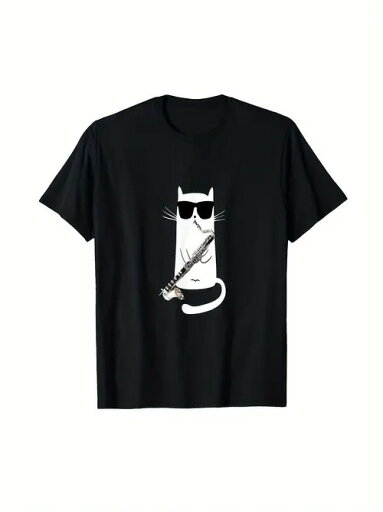 200gのコットンTシャツ、黒地にサックスを吹く白猫が描かれた、アートでキュートな雰囲気のTシャツ。音楽と猫が好きな人にぴったりで、カジュアルな場面でユニークな趣味を見せます。 200gのコットンTシャツ、黒地にサックスを吹く白猫が描かれた、アートでキュートな雰囲気のTシャツ。音楽と猫が好きな人にぴったりで、カジュアルな場面でユニークな趣味を見せます。