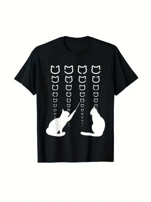 200グラム綿Tシャツ、黒T +猫のシルエット視力表、ウンチスクーパー遊びテリア!眼科、街着、「猫愛 」を隠して楽しむ!
