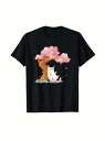200gコットンTシャツ、桜ニャー 黒T+桜の木ナマケモノニャー、癒し!街で着て、お花見して、体に「かわいい」を乗せて!