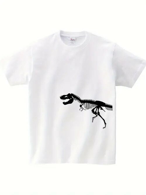 200gコットンTシャツ、白T+恐竜スケルトン、SFスタイル!街で、展示会で、あなたの 「愛 」を身にまとってください!