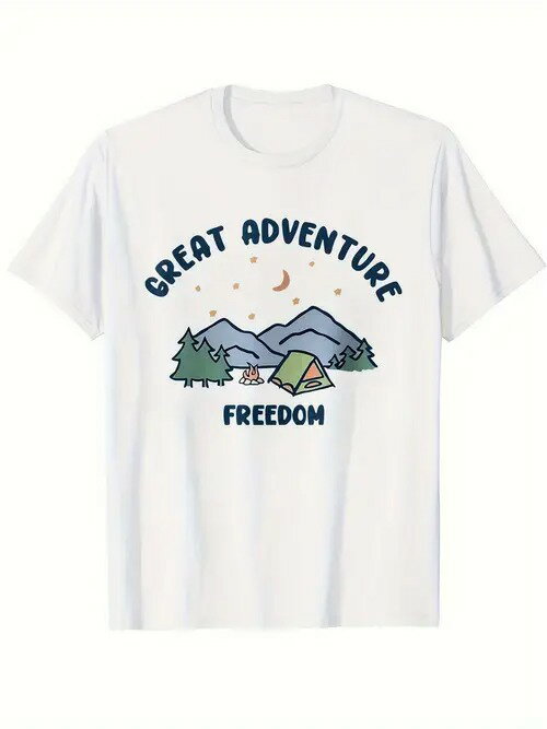 キャンプ要素＋自由のスローガン、癒しと憧れをプリントした200グラムのコットンTシャツ！アウトドア派でアーティスティックな若者の必需品。普段着にも旅行にも最適。