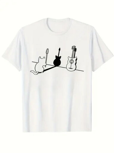 200gのコットンTシャツに、シンプルな猫+楽器のプリントでアートな癒し系に仕上げました!猫好き、音楽ファン必見!普段着としても超おしゃれで、雰囲気も抜群です! 200gのコットンTシャツに、シンプルな猫+楽器のプリントでアートな癒し系に仕上げました!猫好き、音楽ファン必見!普段着としても超おしゃれで、雰囲気も抜群です!