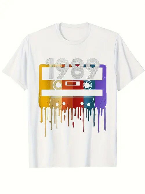 レインボー・テープがプリントされたレトロでトレンディーな200gコットンTシャツ！ヴィンテージ・ファンや音楽好きのマスト・アイテムで、日常着として目を引くノスタルジックなルックス！