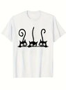 200gのコットン製Tシャツには、3匹の覗き黒猫が描かれ、風変わりで愛らしいルックス!猫好きや遊び好きにはたまらない一枚。普段着にもぴったりで、とてもキュートで楽しい!