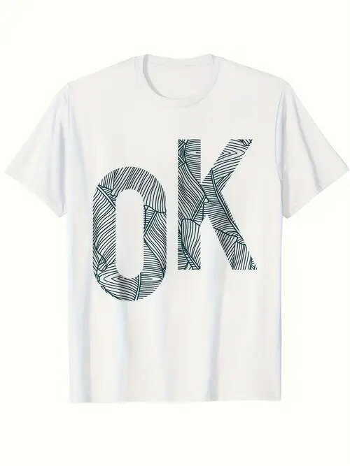 200グラムのコットンTシャツ 「OK 」の葉脈充填、シンプルで文学的！ミニマリストやネイチャー・ファン..