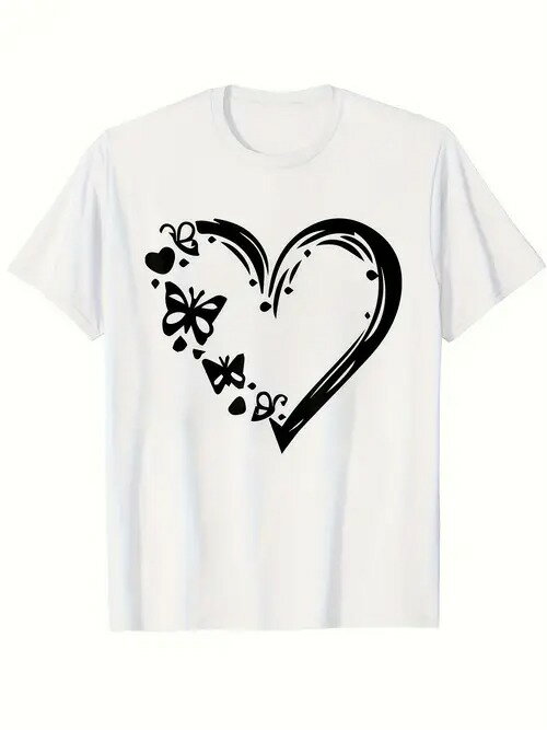 200グラム綿Tシャツ愛+蝶のシルエット、ロマンチックな甘い涼しい風！甘い女の子、文学的なパーティー..