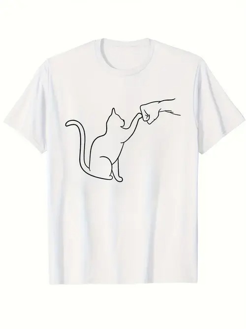 200gのコットンTシャツでハイタッチする猫が、可愛くて癒されます!おしゃれな人、日常着、街着、「かわ..