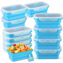 シリコン折りたたみ式食品保存容器 8個セット 17オンス 折りたたみ式 食事準備容器 正方形 折りたたみボウル 通気口蓋付き 電子レンジ 冷凍庫 食器洗い機対応 (ブルー)