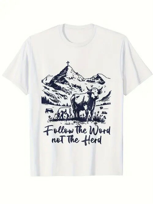 山河牛＋信仰のスローガンがプリントされた200グラムのコットンTシャツ、文学的で奥深い！アウトドア派..