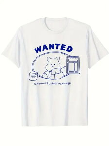 クマ+勉強のスローガンがプリントされた、キュートで癒し系の200gコットンTシャツ!学生さんやおませさん必見!普段着に超万能で、校風もバッチリです!