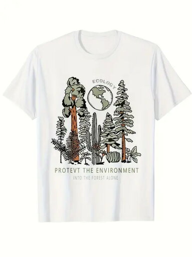 コットン200gのTシャツには森のイラストと環境保護スローガンがプリントされている!自然愛好家や公共心旺盛な人々の必需品で、普段着としても超スタイリッシュ!