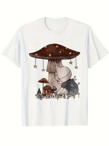 200グラムのコットンTシャツに、キノコの下の小さな世界がプリントされています!スウィートな女の子やメルヘン・ファンにはマスト・アイテム!普段着にぴったりの超キュートでガーリーなTシャツです! 200グラムのコットンTシャツに、キノコの下の小さな世界がプリントされています!スウィートな女の子やメルヘン・ファンにはマスト・アイテム!普段着にぴったりの超キュートでガーリーなTシャツです!