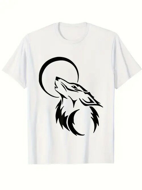 狼が吠える月のトーテムがプリントされた、ワイルドでミステリアスな200グラムのコットンTシャツ！ハードコアなアウトドア愛好家のマストアイテムで、ダークなひねりを効かせた普段着に最適！