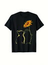 綿200gのTシャツ黒T+ひまわり猫、文学的センス!お花見やお出かけに、「ロマン」を乗せて!